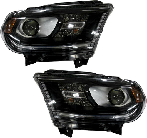 Halogen Headlights Headlight Assembly (Black) Pair Set For 16-18 Dodge Durango